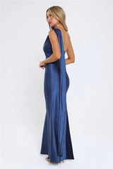 The Diamond Soire Halter Satin Maxi Dress Navy