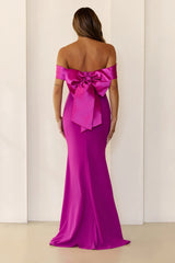 The Sleek Soire Off Shoulder Maxi Dress Plum