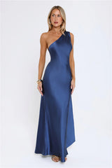 The Diamond Soire Halter Satin Maxi Dress Navy