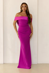 The Sleek Soire Off Shoulder Maxi Dress Plum