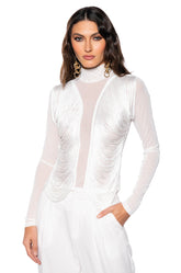 ANNIKA FRINGE DETAIL LONG SLEEVE MESH TOP
