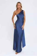 The Diamond Soire Halter Satin Maxi Dress Navy