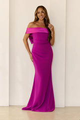 The Sleek Soire Off Shoulder Maxi Dress Plum