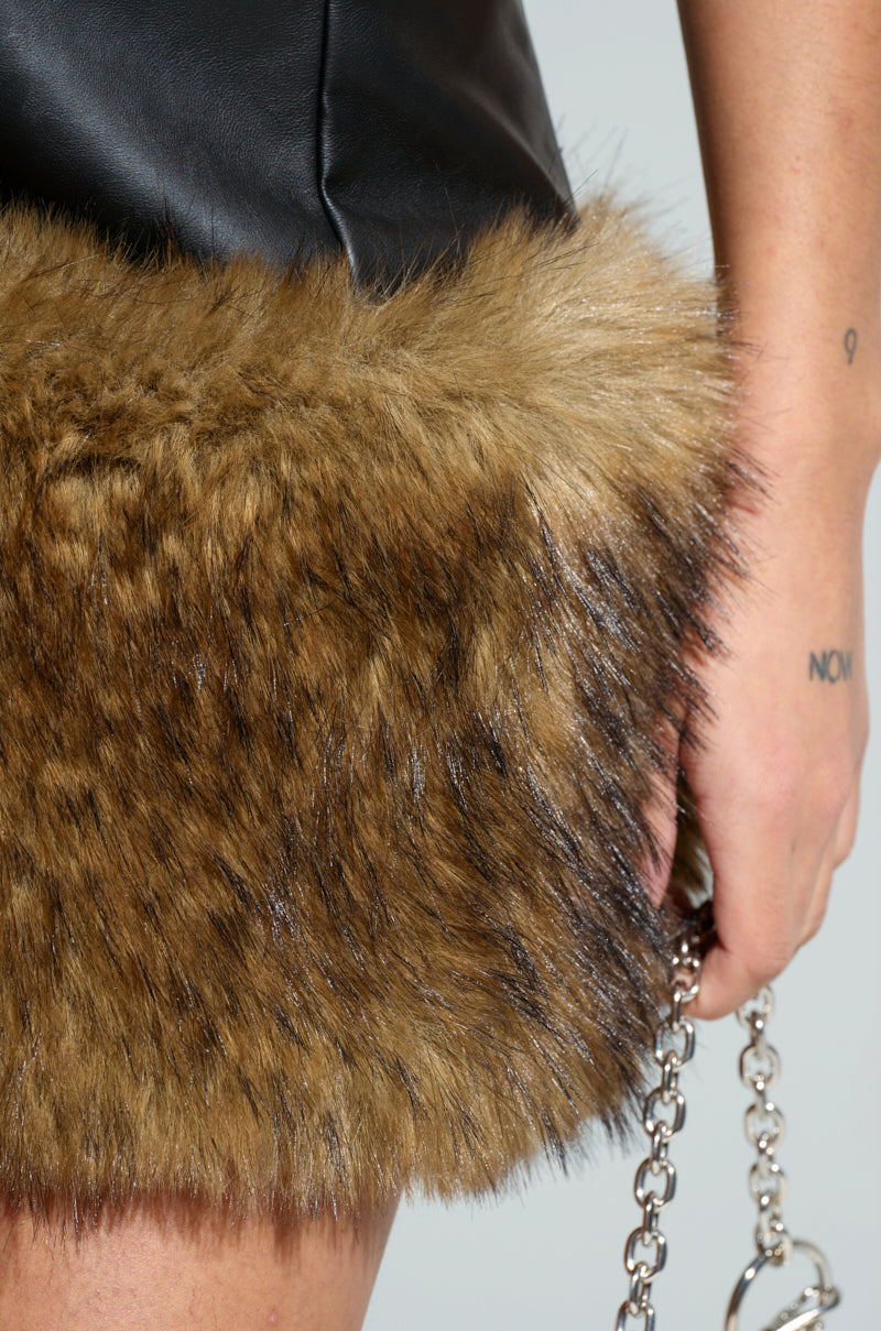 BARON PU MINI DRESS WITH FUR TRIM