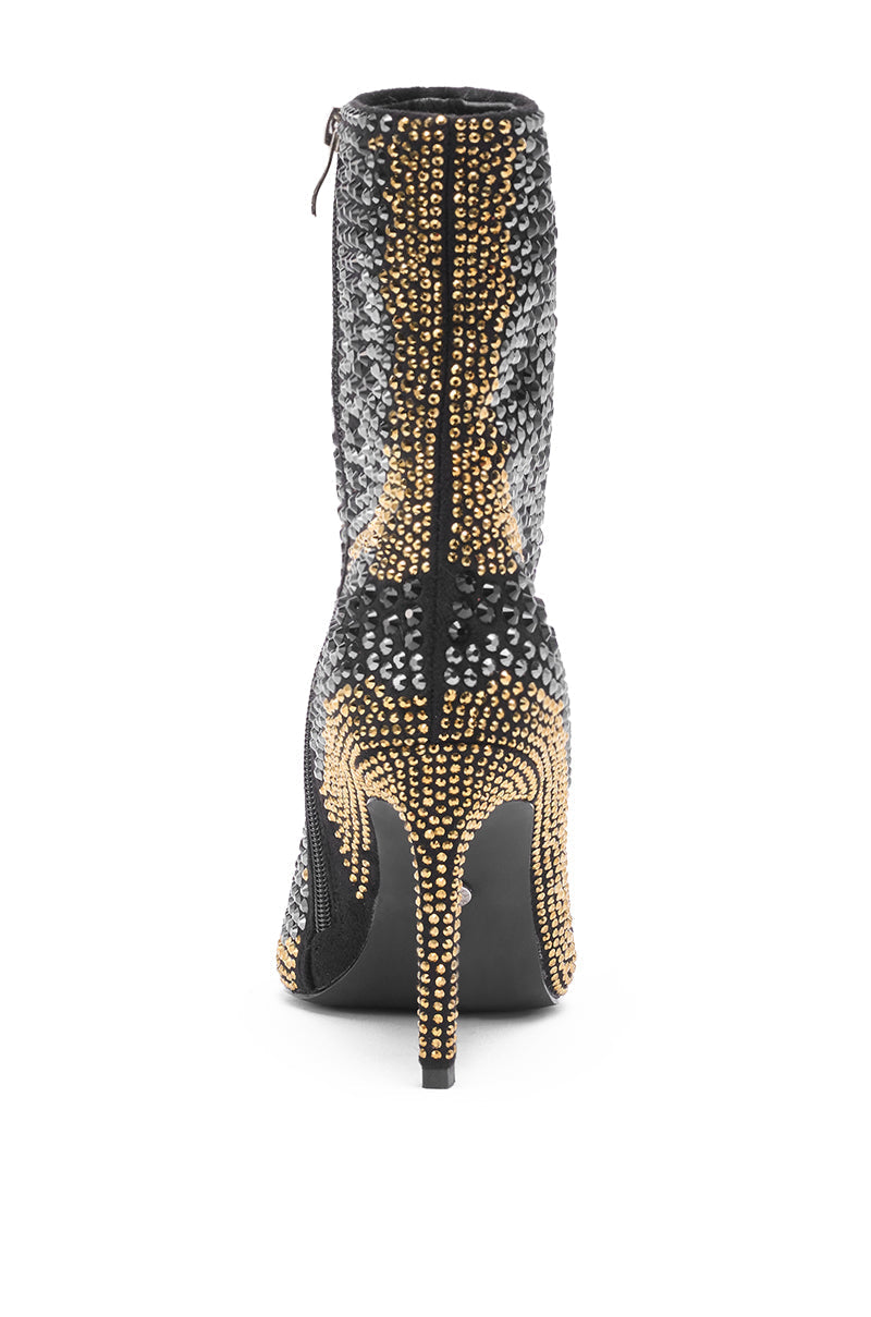 AZALEA WANG ANSLEY BLACK MULTI RHINESTONE COCKTAIL BOOTIE