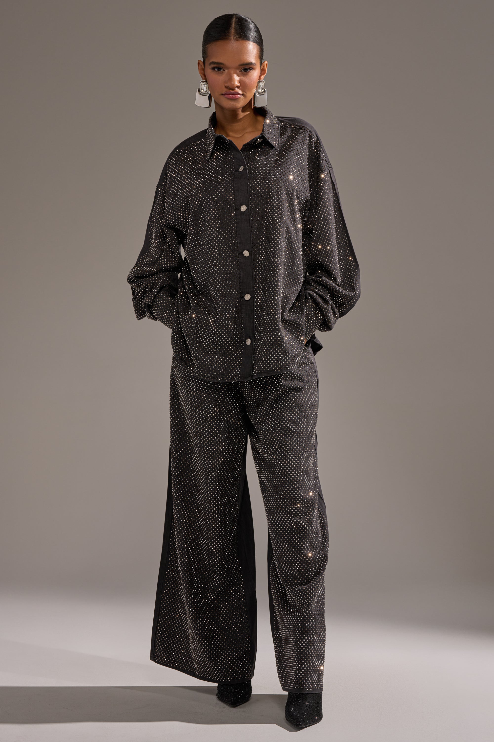 BLING BLING DENIM RELAXED PANT IN BLACK