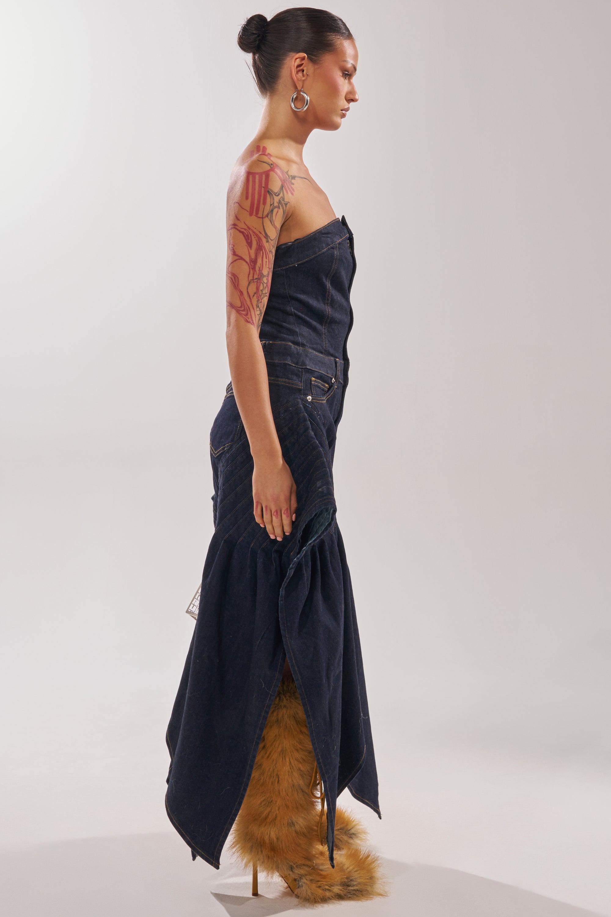 NO ONE LIKE ME DENIM ROMPER IN DARK BLUE DENIM