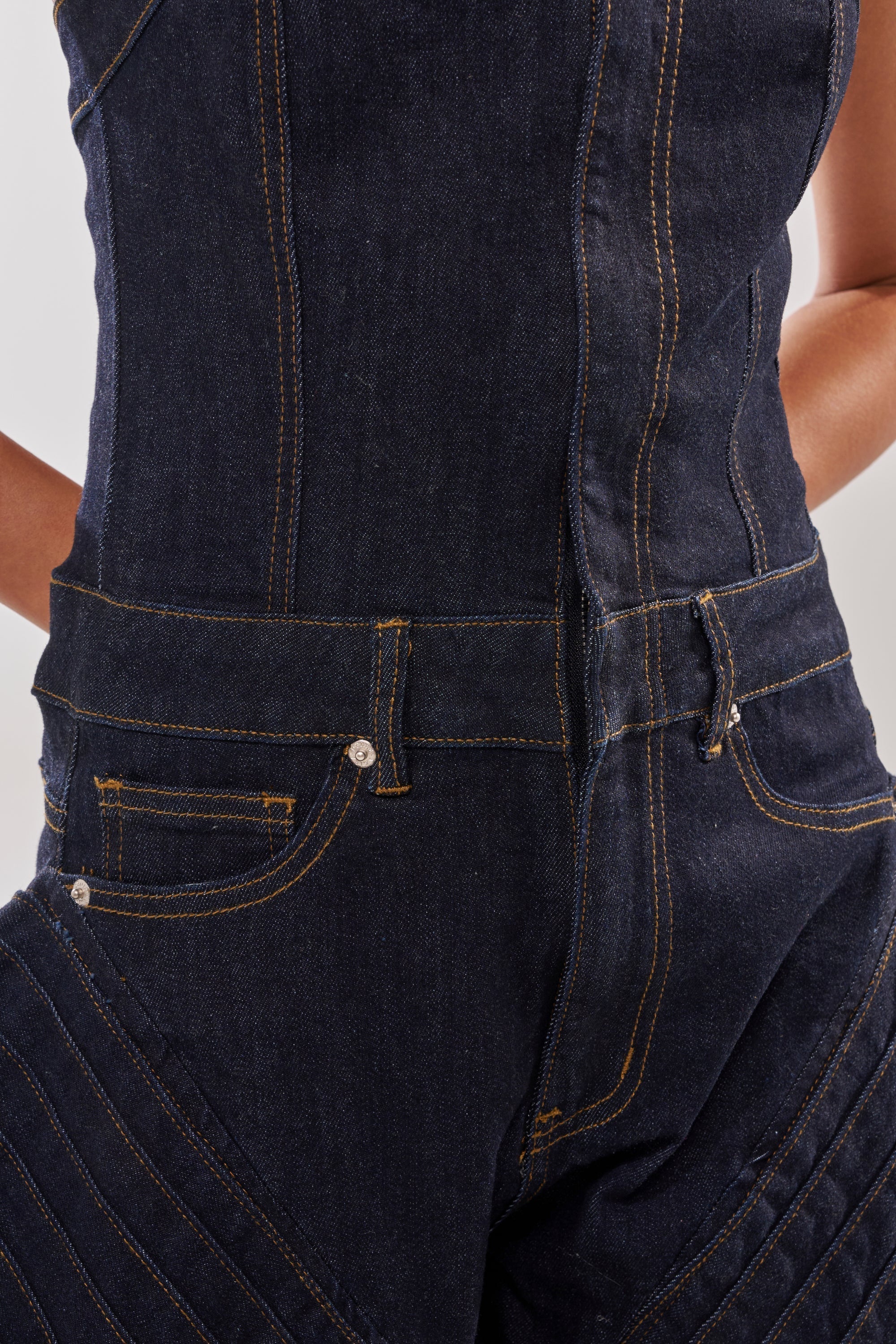 NO ONE LIKE ME DENIM ROMPER IN DARK BLUE DENIM