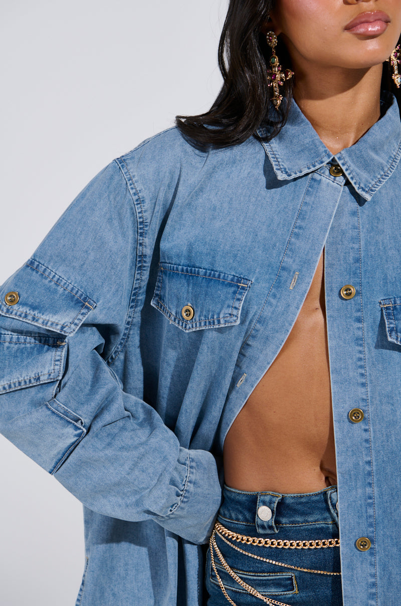 COMFORT QUEEN CHAMBRAY LONG DUSTER