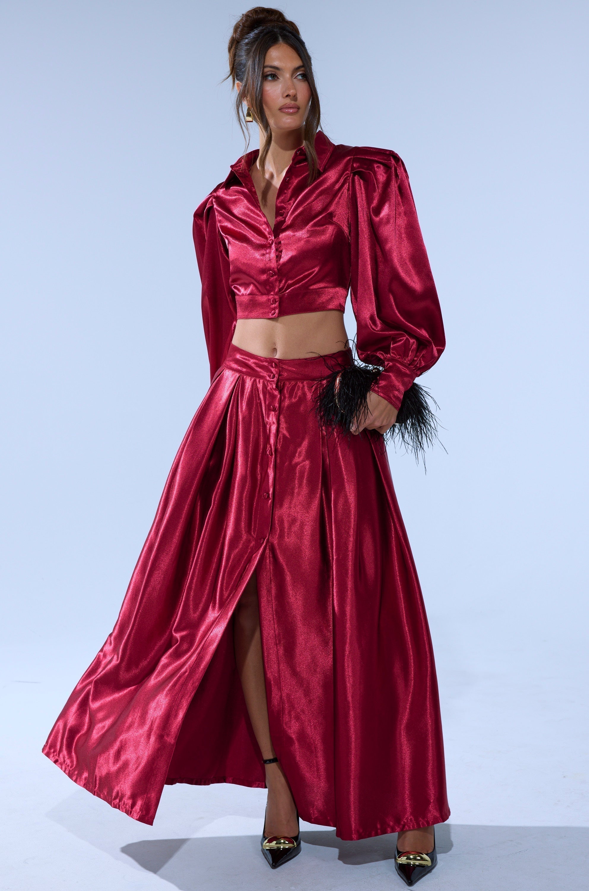CANDICE OPEN BACK SATIN BUTTON DOWN SHIRT