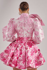 RENAISSANCE TWO-TONE BROCADE MINI DRESS IN PINK