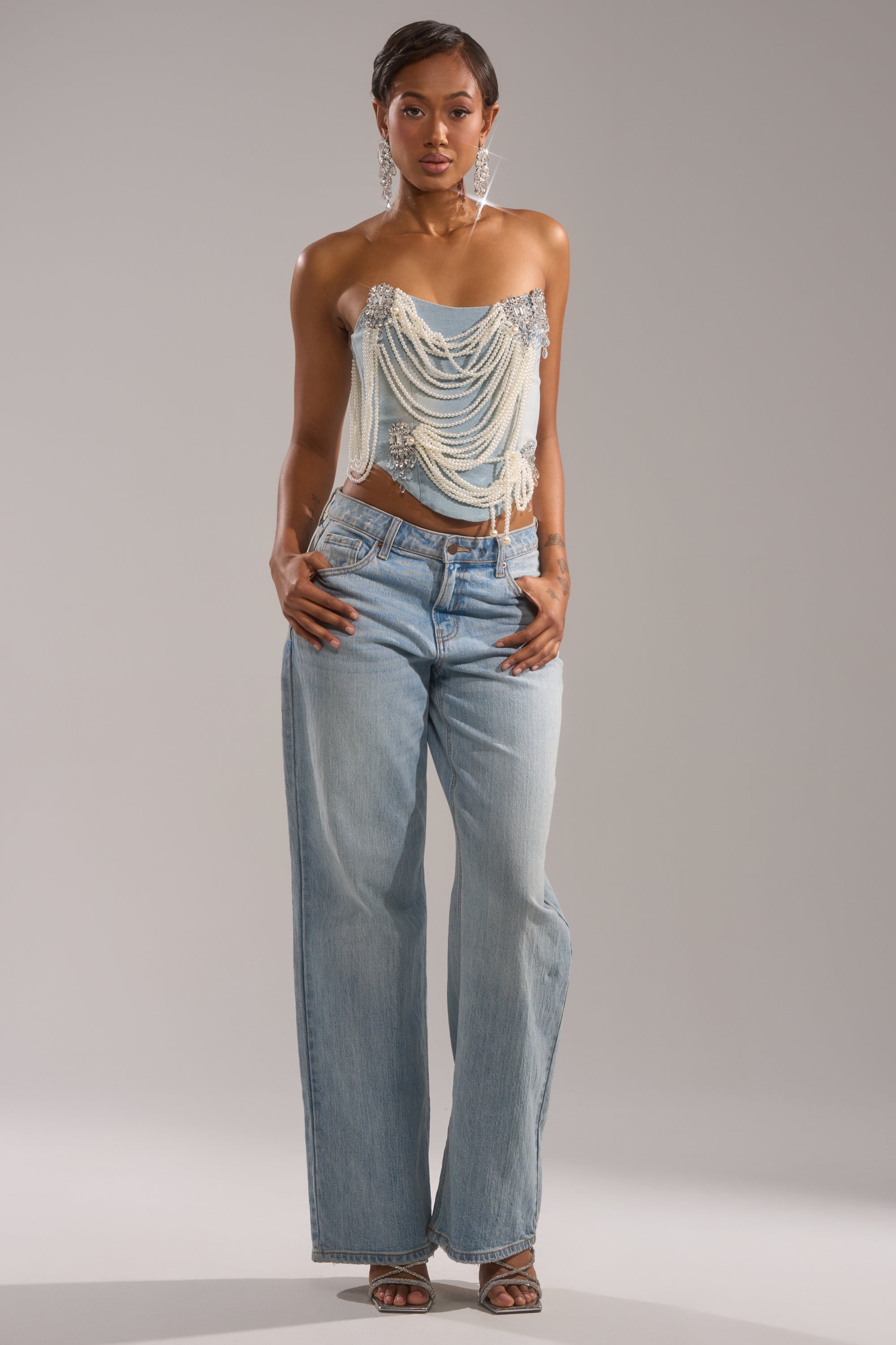 PEARL QUEEN DENIM CORSET
