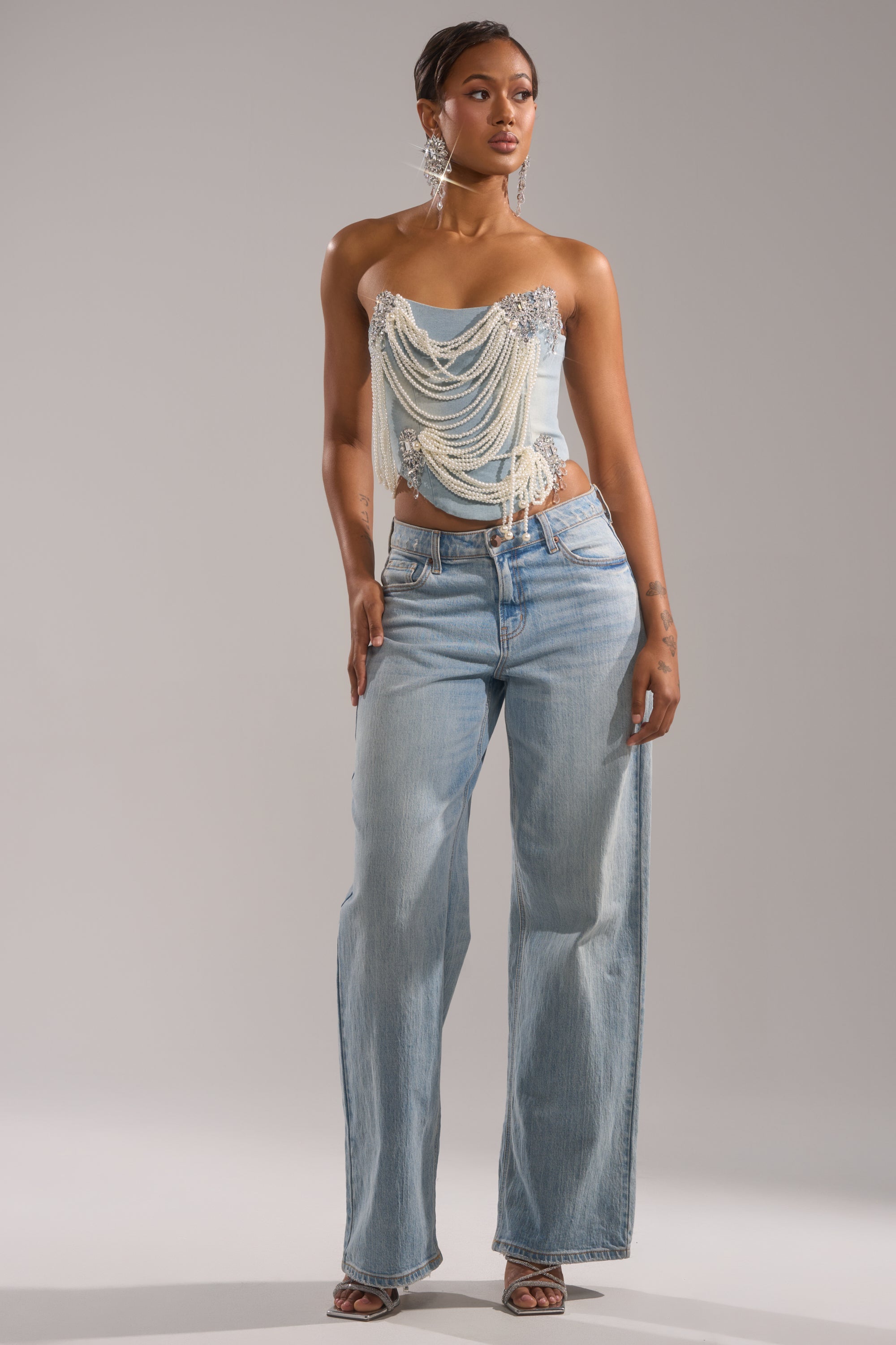 PEARL QUEEN DENIM CORSET