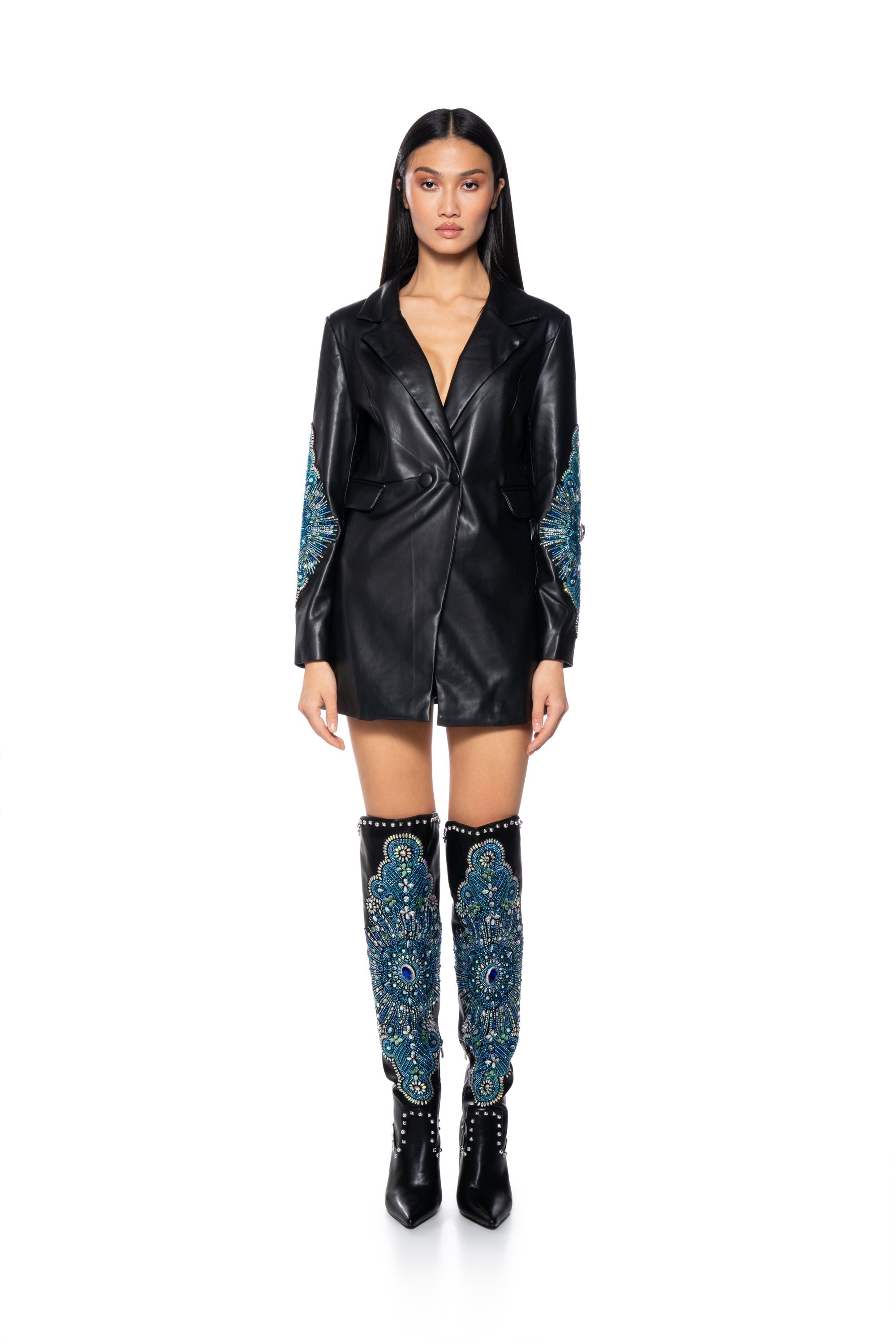 AXELLE PU BLAZER WITH EMBELLISHMENTS