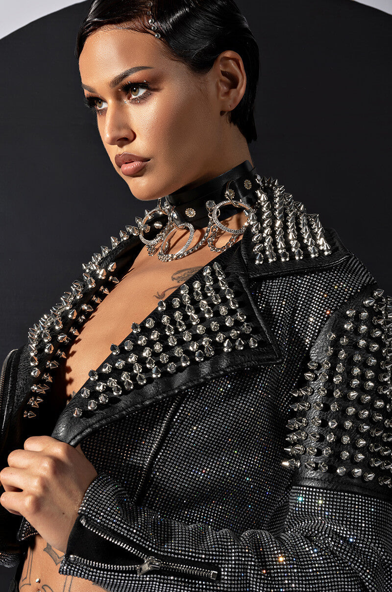 RHINESTONE BOMB CROP MOTO JACKET