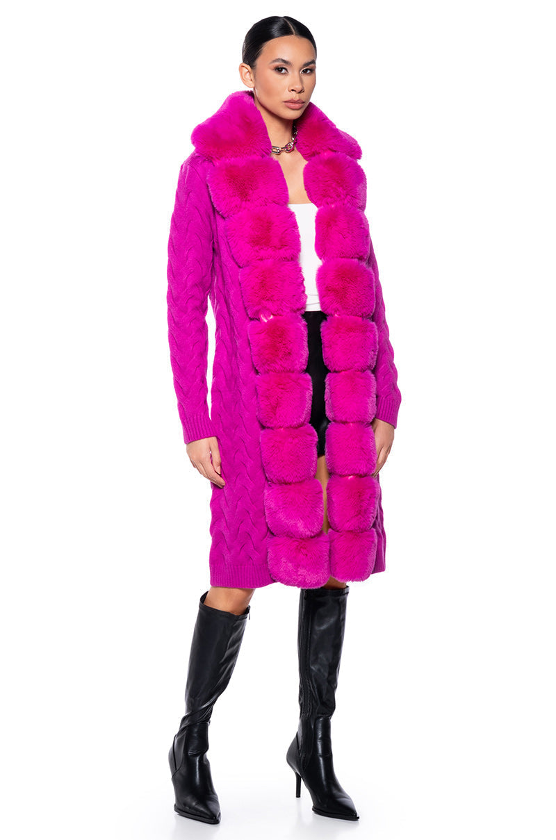 BABBS KNIT TRENCH WITH FAUX FUR LINING