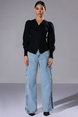 BLESSED MESS SIDE SNAP HIGH RISE JEANS