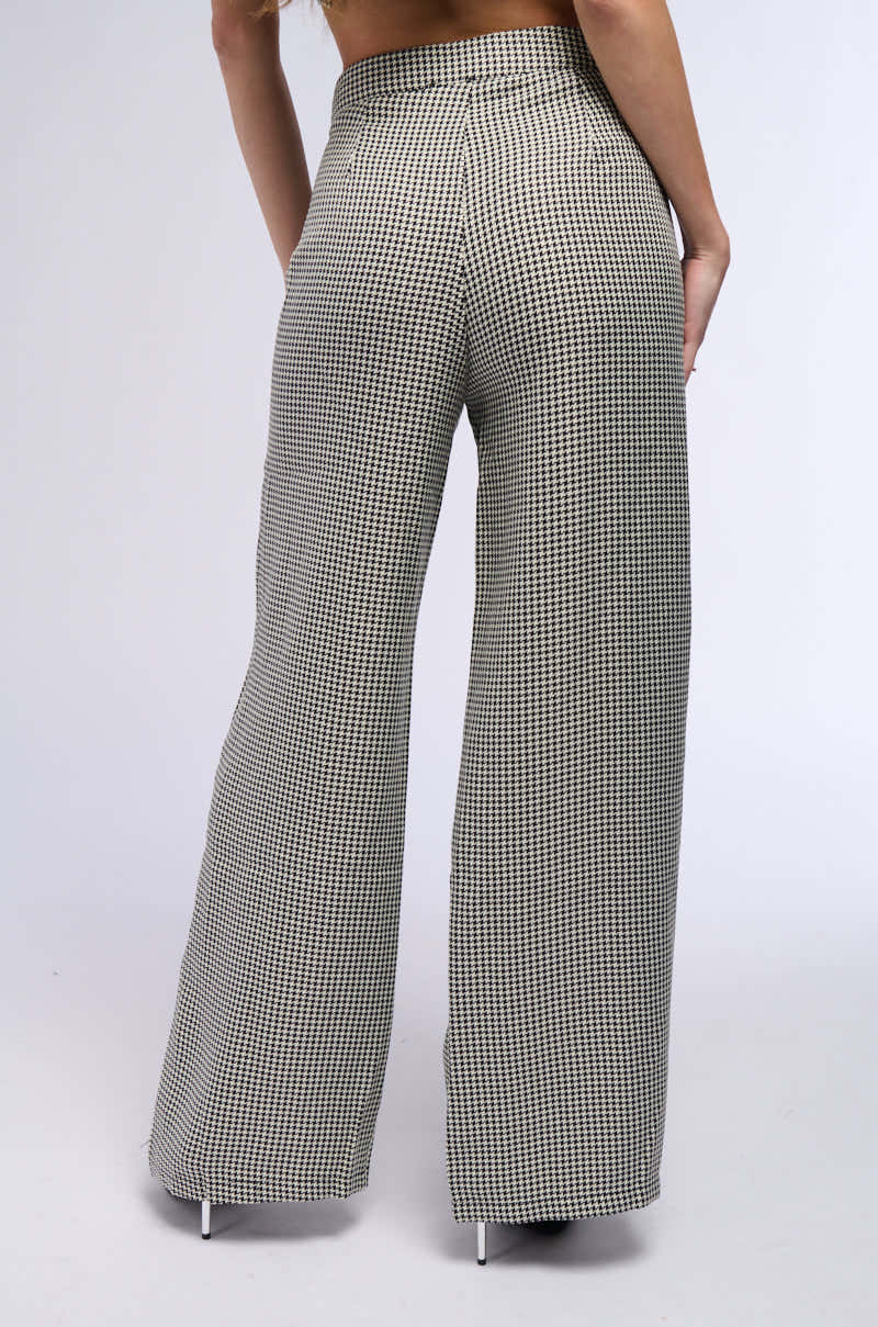BUSINESS CASUAL HOUNDSTOOTH WIDE LEG WOVEN TROUSER