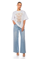 CARA SHEER LACE DETAILED T SHIRT IN WHITE