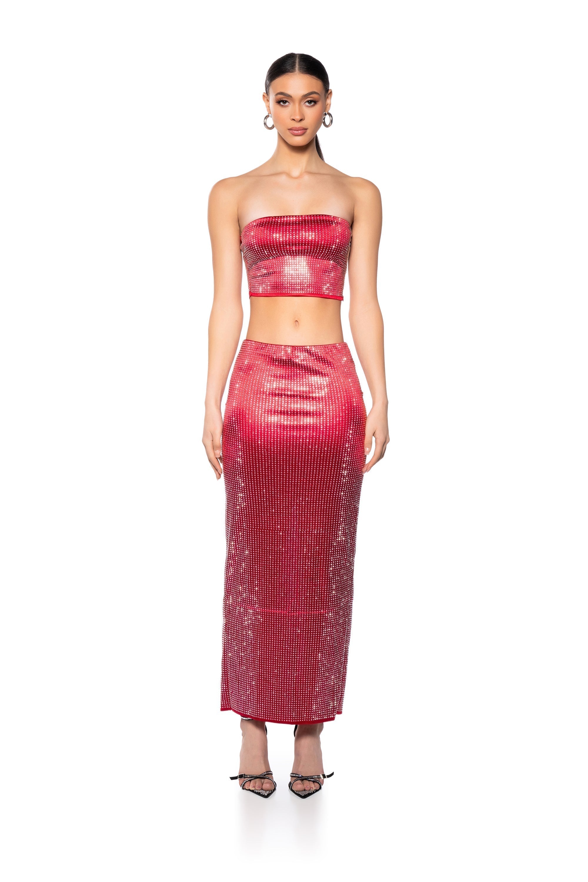 DECISION MAKER RHINESTONE MAXI SKIRT