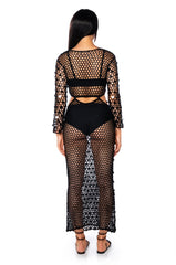 HINT OF SPARKLE CROCHET MAXI DRESS IN BLACK