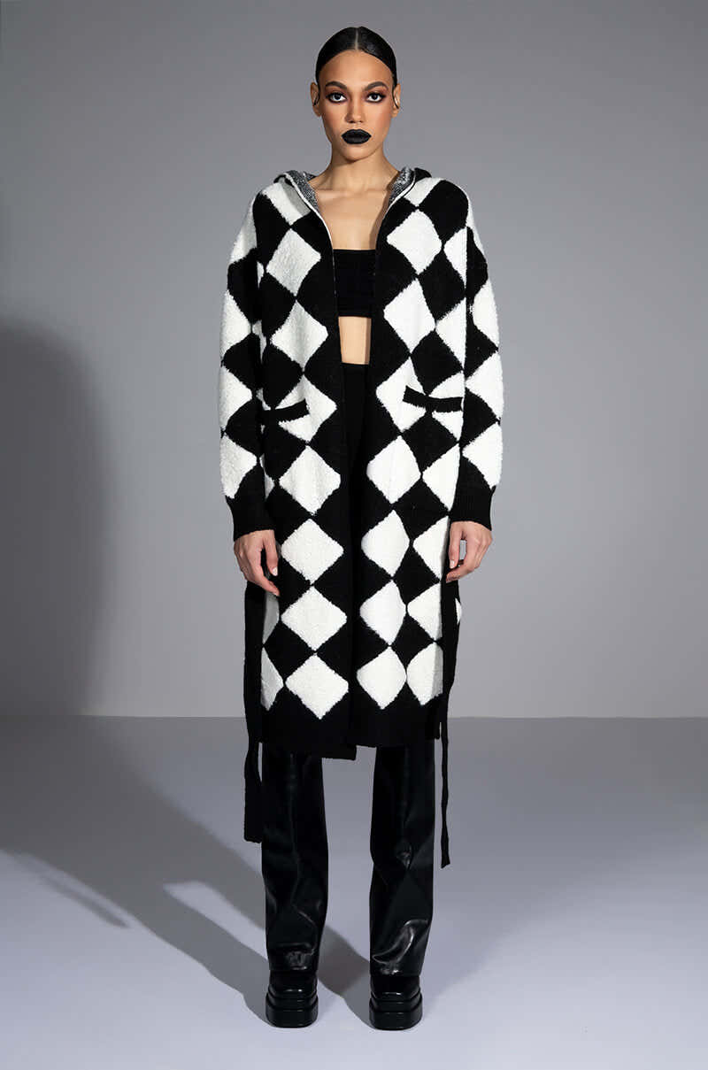 HOUSE OF CARDS HOODED BELTED CARDIGAN