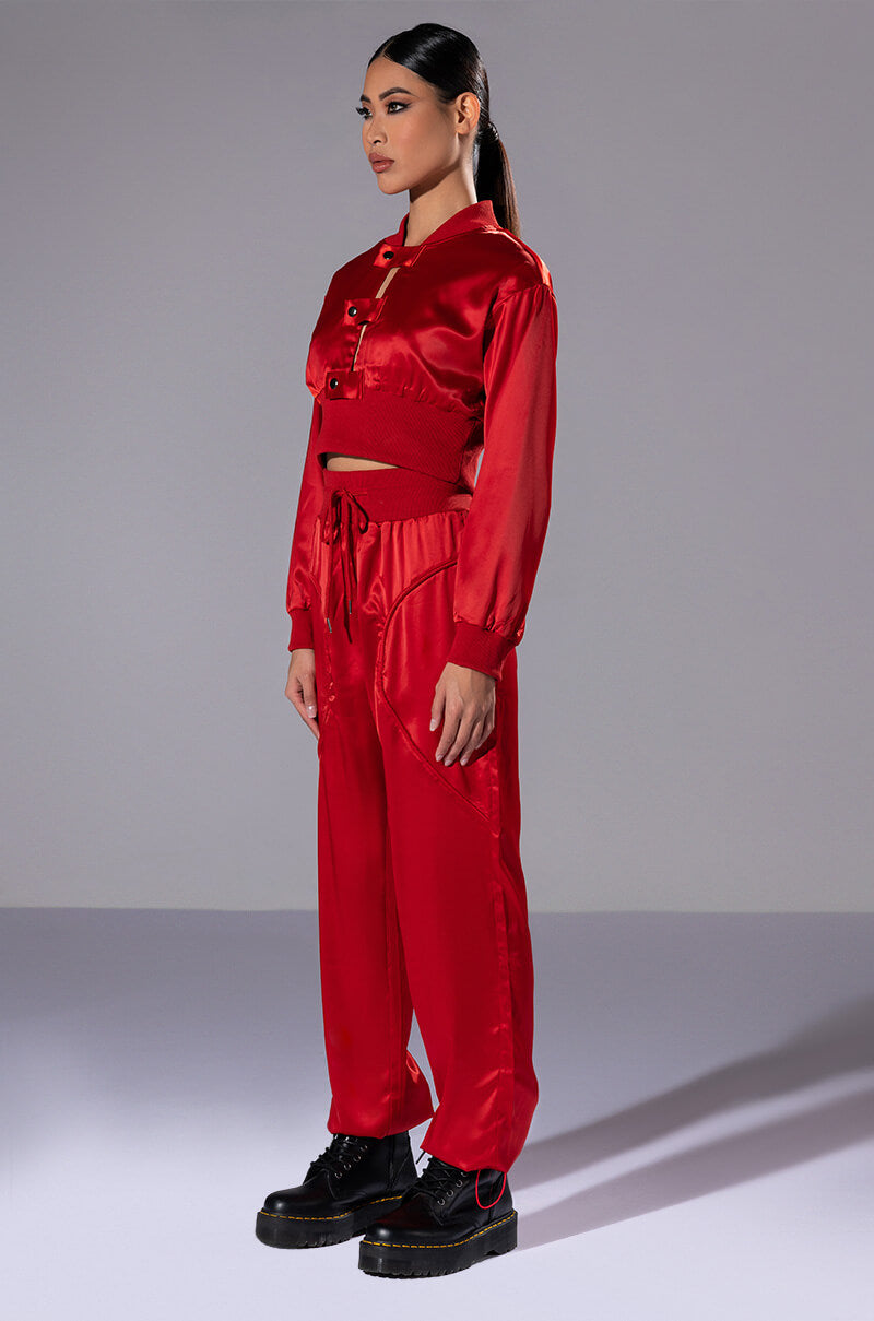 NEVER BORING SATIN DRAWSTRING JOGGER