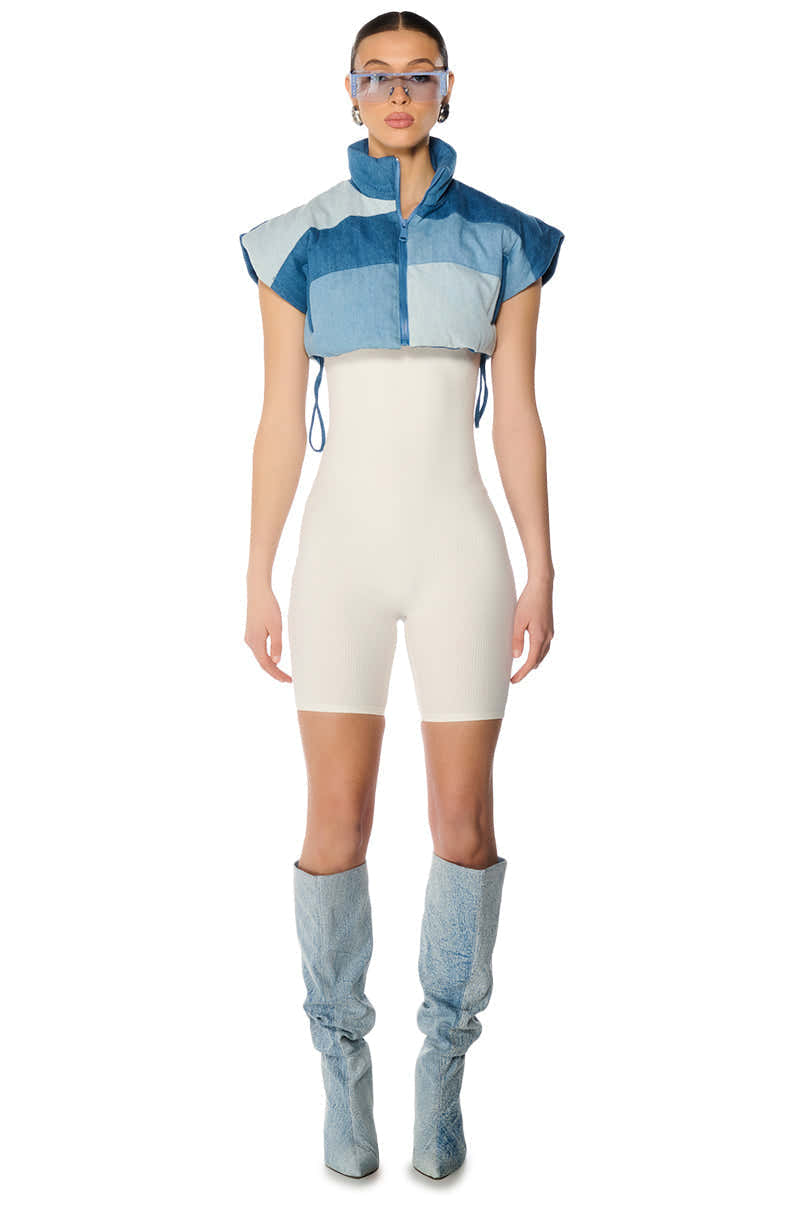 PERI PERI PUFFER VEST IN DENIM