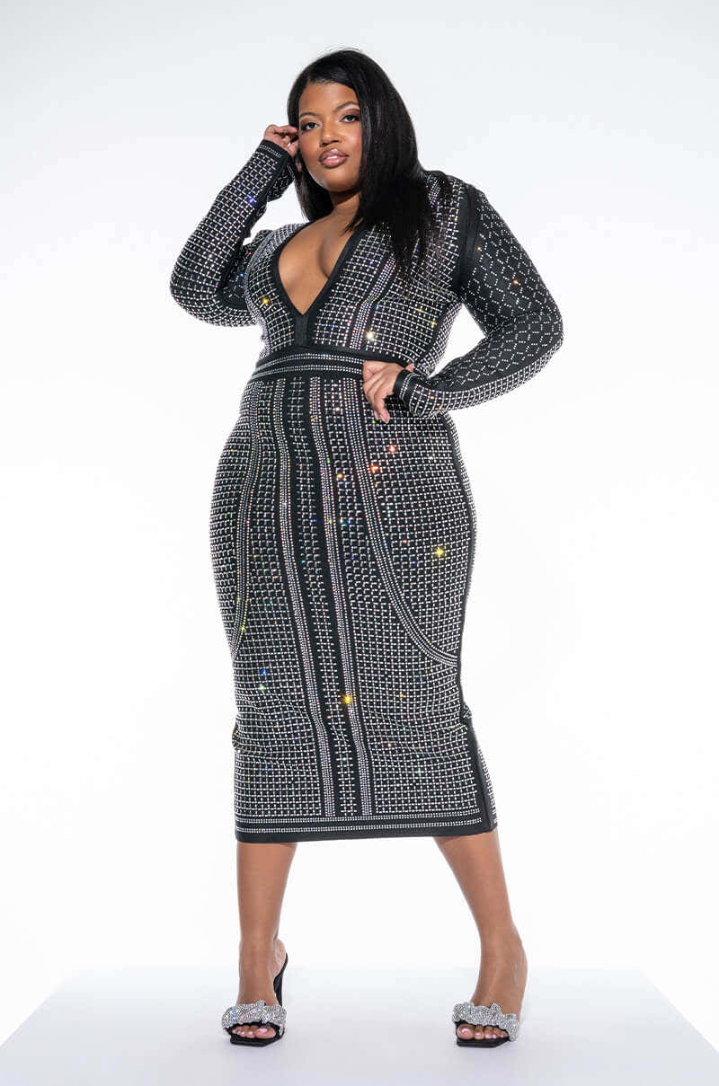 PLUS PART TIME LOVER FULL BEADED BANDAGE DRESS
