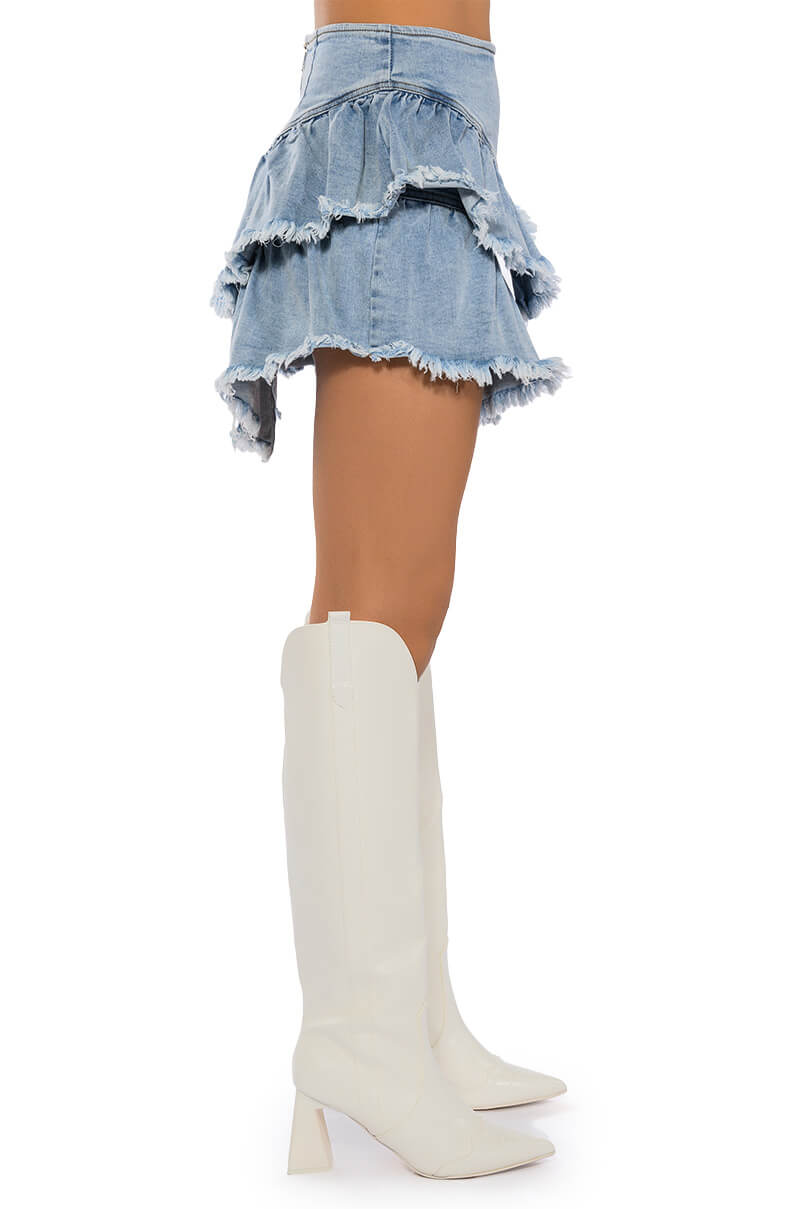 QUE BAILES CON MIGO DENIM LAYERED MINI SKIRT